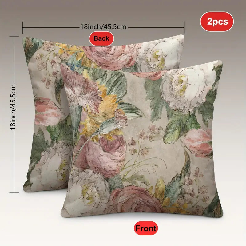 Lot de 2 housses de coussin élégantes en peluche courte – Housses de coussin imprimées recto verso de style français