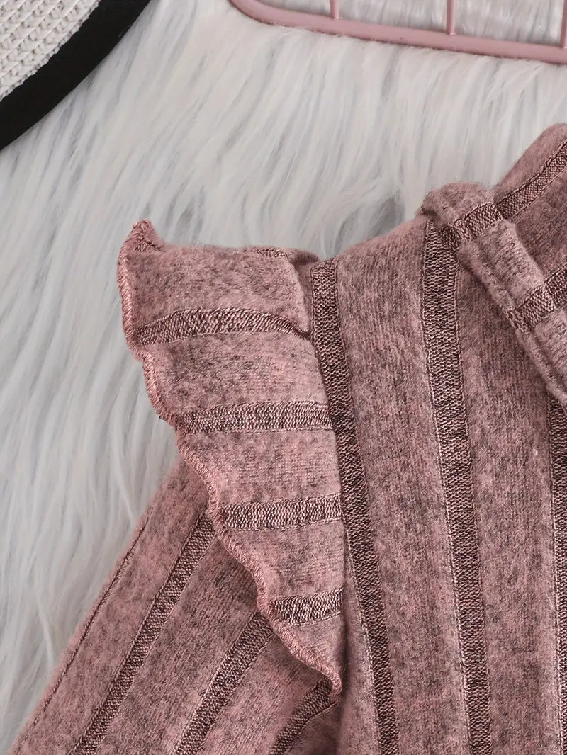 Robe rayée à manches longues avec volants et sac assorti | Tenue élégante pour fille