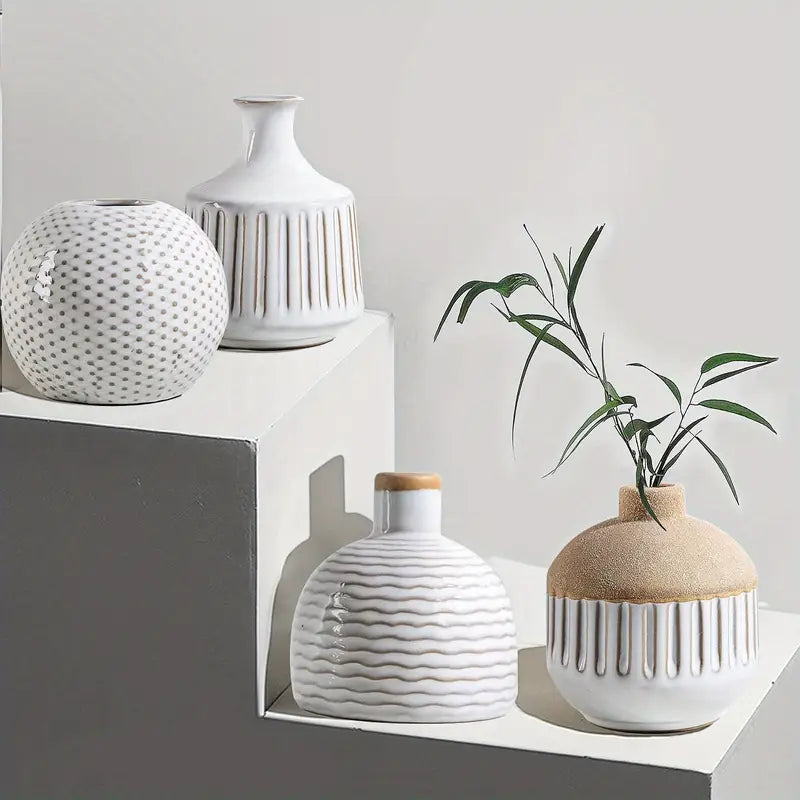 Boho Ceramic Vases Set - Minimalist Geometric Decor