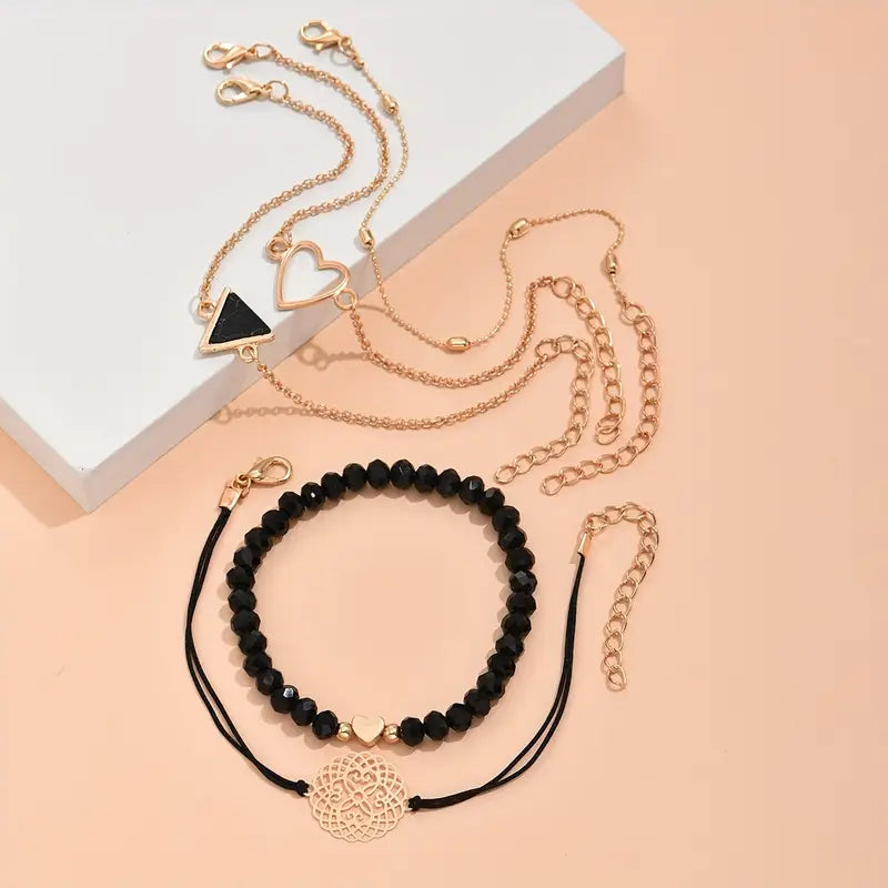 Heart Charm Bracelet Set - Bohemian Vintage Coin Bracelets Women