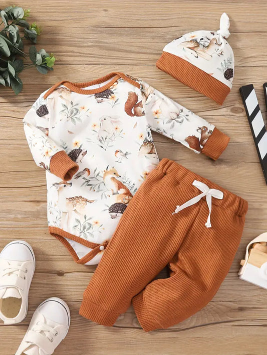 Watercolor Baby Onesie Set | Long Sleeve Bodysuit, Hat & Pants Gift Set
