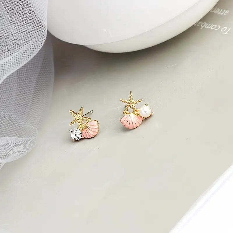 Shell Stud Earrings - Vintage Nautical Jewelry