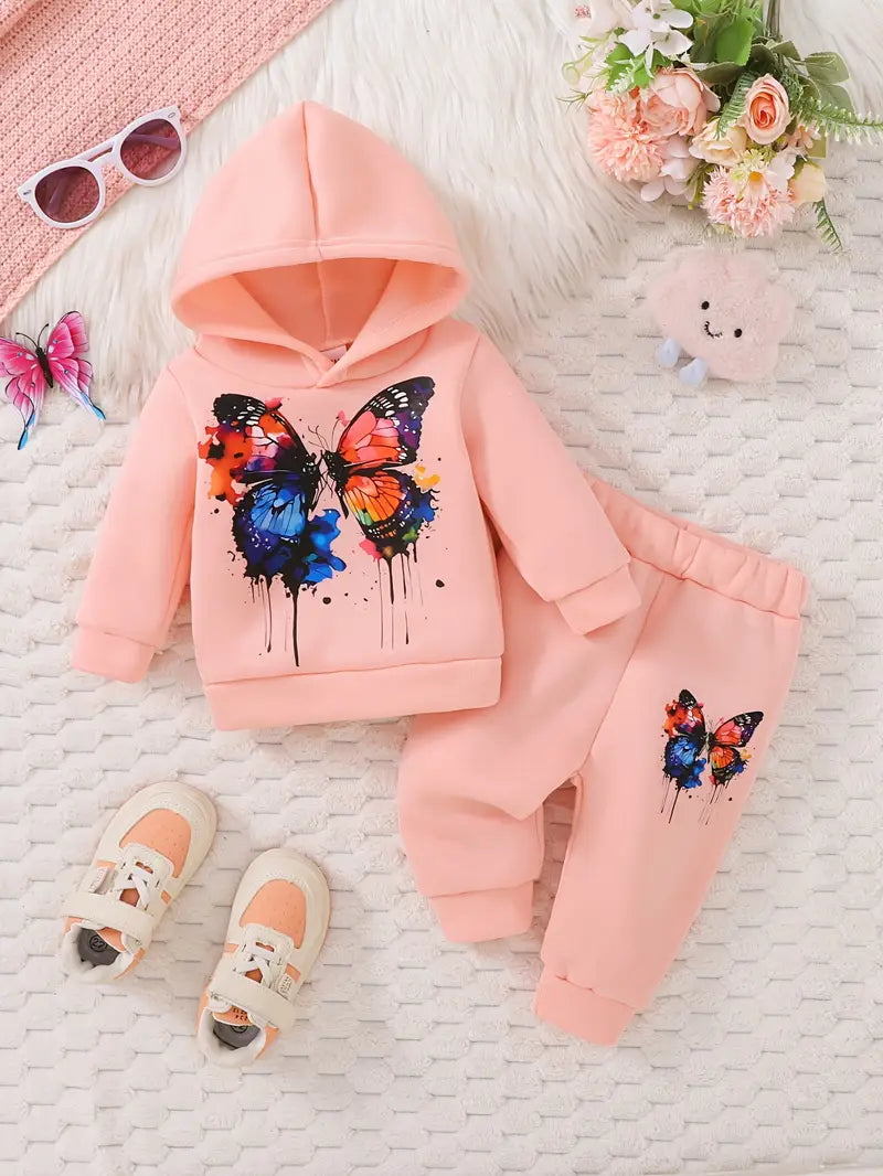 Butterfly Print Hoodie & Pants Set | Soft & Breathable Fall/Winter Baby Girl Outfit
