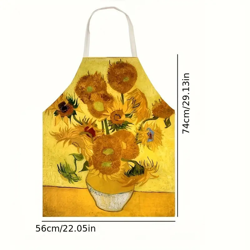 1pc Sunflower Pattern Linen Apron, 100% Linen Woven Fabric