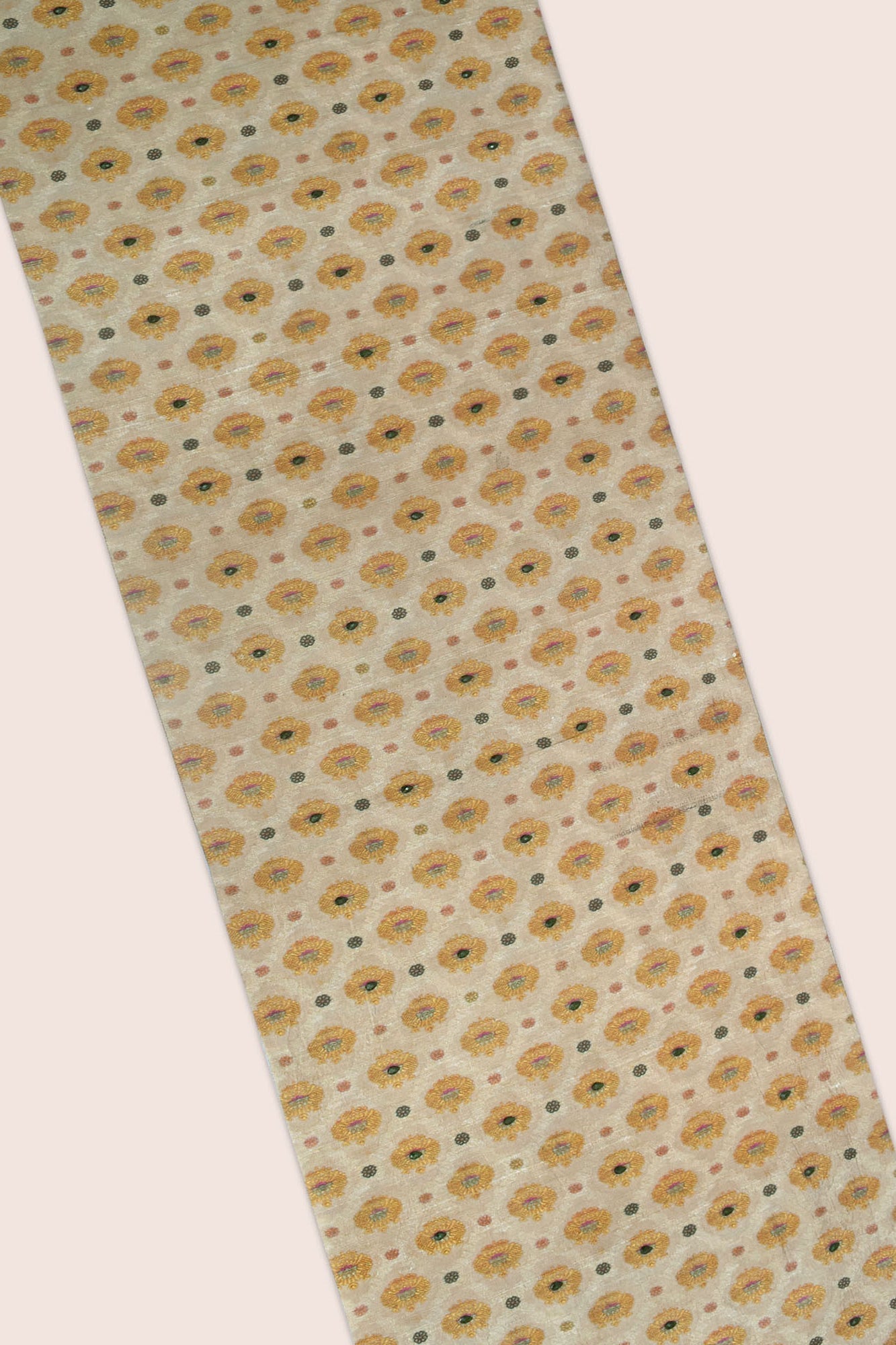 Handwoven Dupion Silk Table Runner - Mustard Buti Patterns & Bead Work