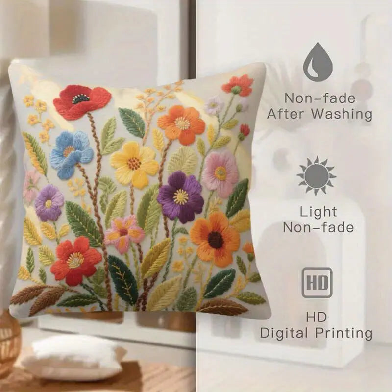 Embroidered Floral Pillow Covers 45x45cm - Decorative Throw Cushion