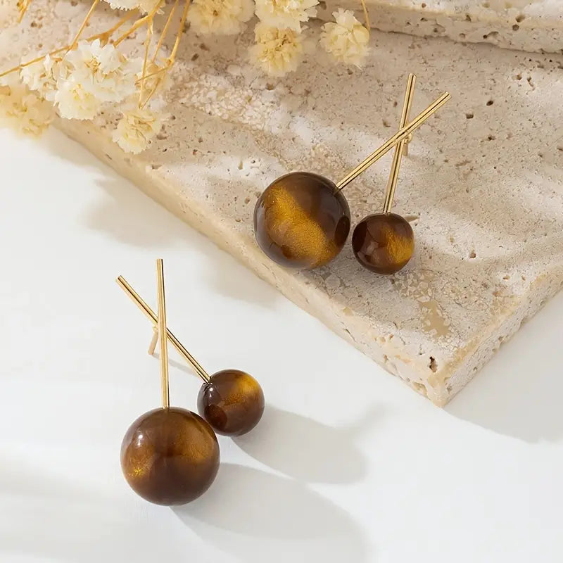 Resin Stud Earrings - Taupe Mocha Geometric Fashion