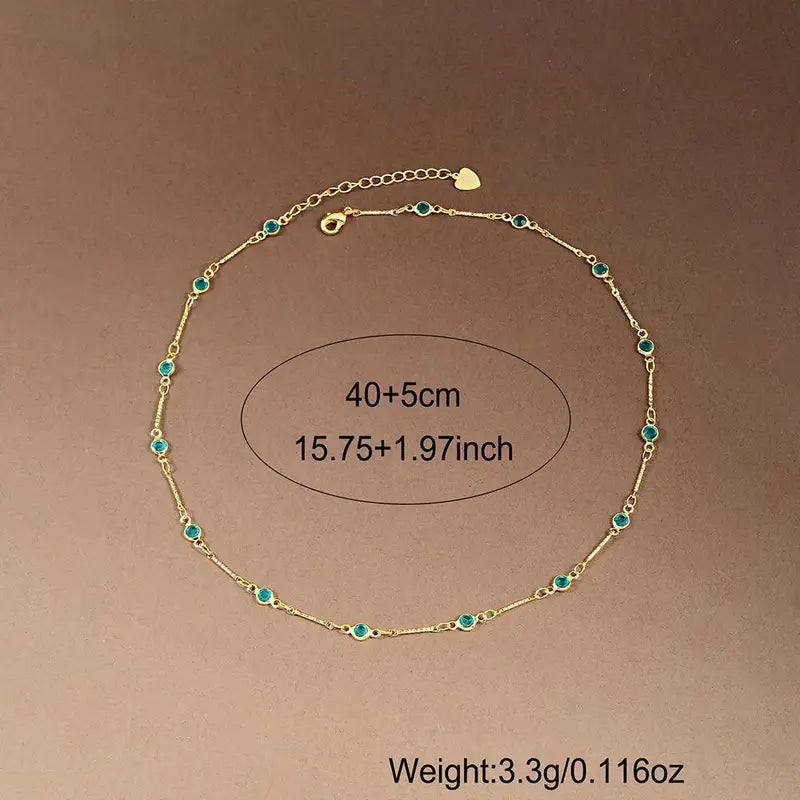 Turquoise Necklace Blue Zirconia Bead Chain Elegant Jewelry