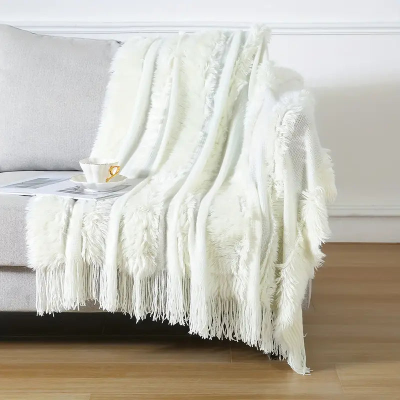 Chunky Knit Throw Blanket - Acrylic, Tassels, Lightweight, Washable