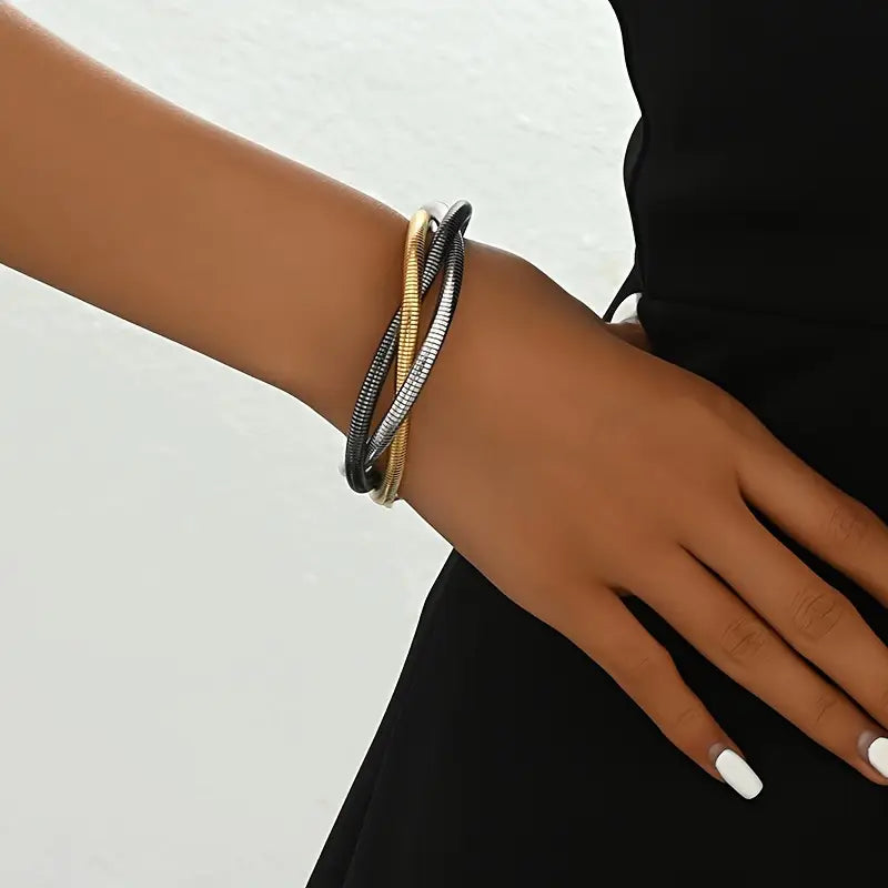 Multi-Layer Contrasting Color Bangle Bracelet – Versatile Iron Jewelry for Women