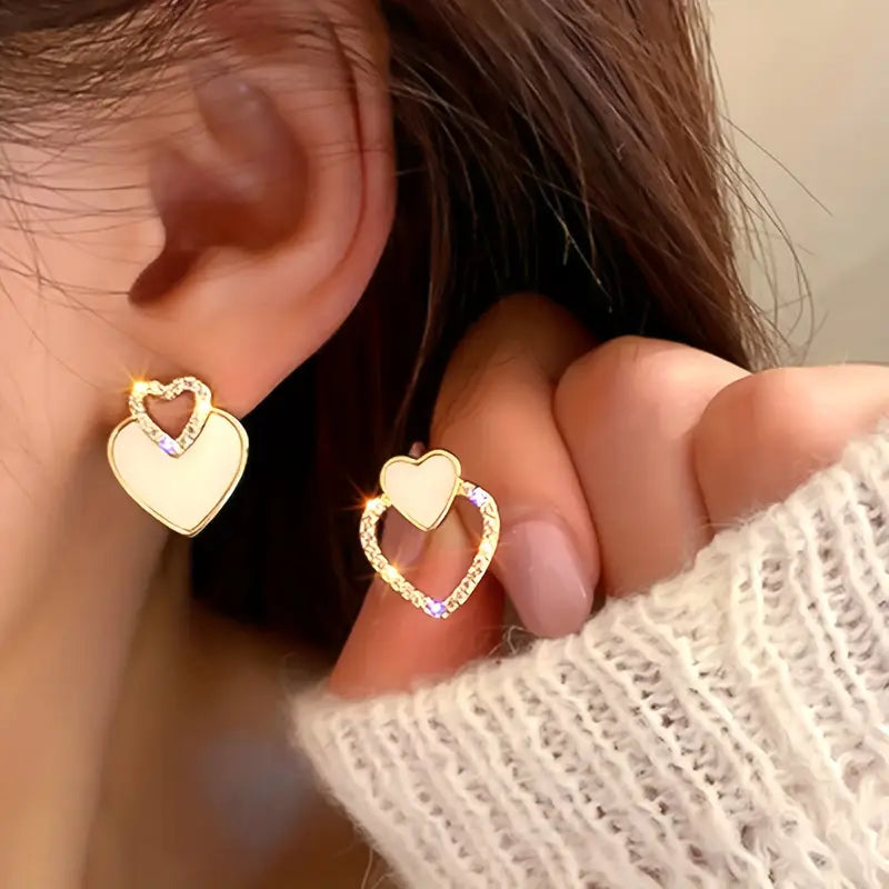 Asymmetric Heart Earrings Vintage Alloy Studs Stainless Steel