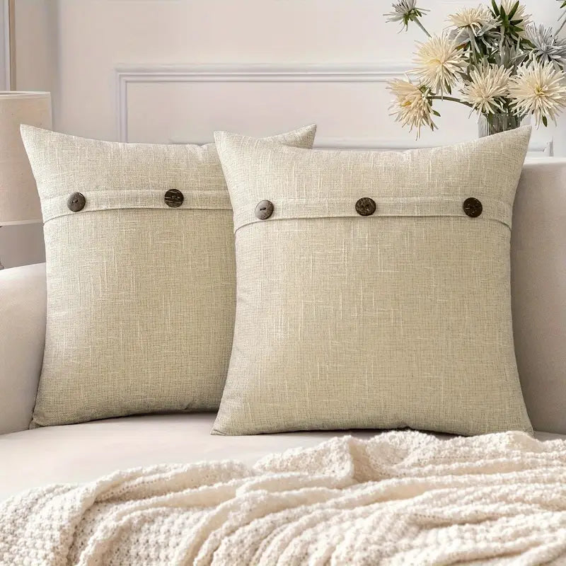 Housse de coussin vintage à trois boutons – Lavage à la main uniquement, tissu en polyester tissé (1 pièce, sans insert)
