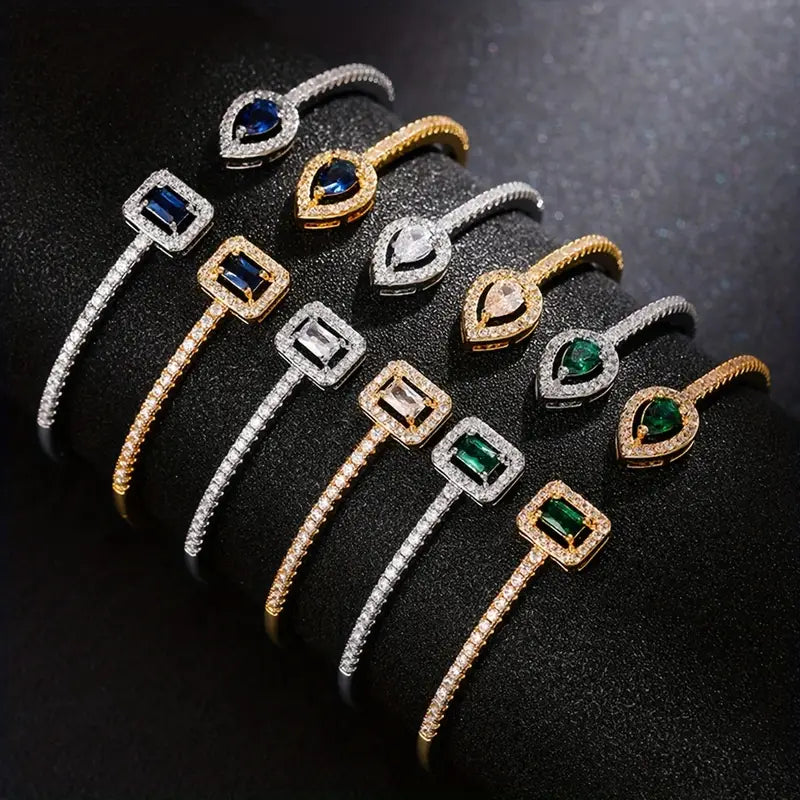 Zircon Cuff Bangle - Women's Geometric Jewelry