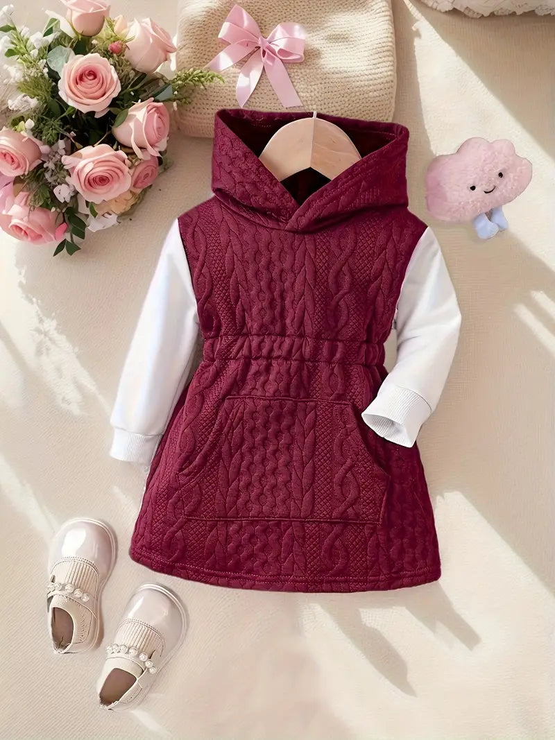 Babymeisjesjurk met capuchon | Jacquard gebreide tweedelig outfit voor herfst en winter