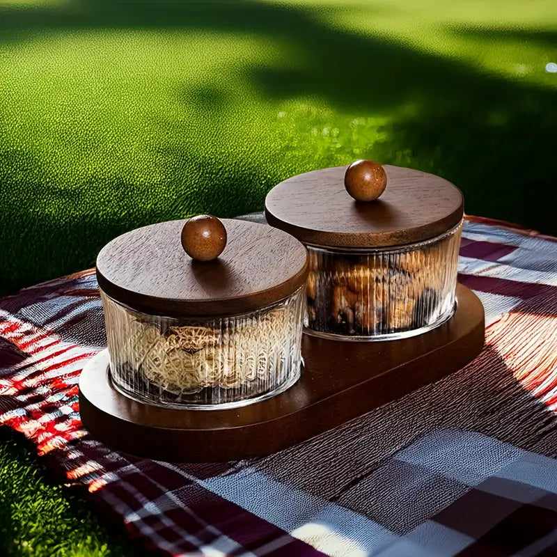 3/4/5/7PC Glass Snack Jar Sets – Wood Lids & Trays – Kitchen & Living Use