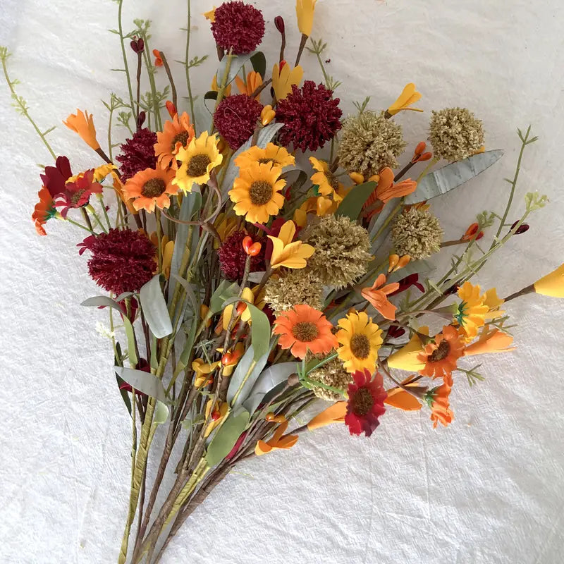 Artificial Autumn Flowers 6-Pack: White Hydrangea, Daisy, DIY Decor