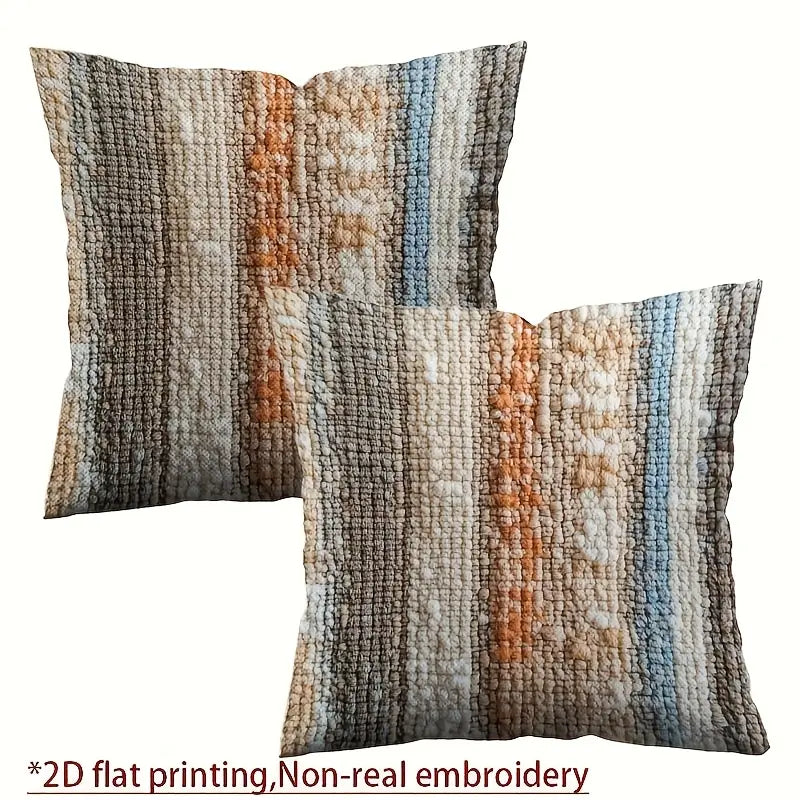 Striped Pillow Covers 2-Pack - Beige Blue Orange - Living Room Decor