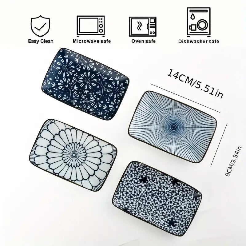 4pcs Boho Ceramic Sushi & Dessert Plate Set