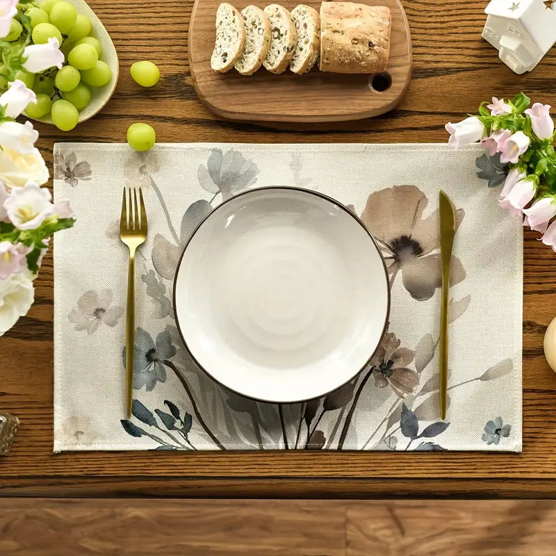 4pcs Placemats, Brown Poppy Floral Leaves Spring Placemats