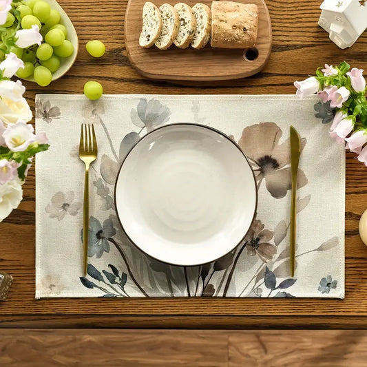 4pcs Placemats, Brown Poppy Floral Leaves Spring Placemats