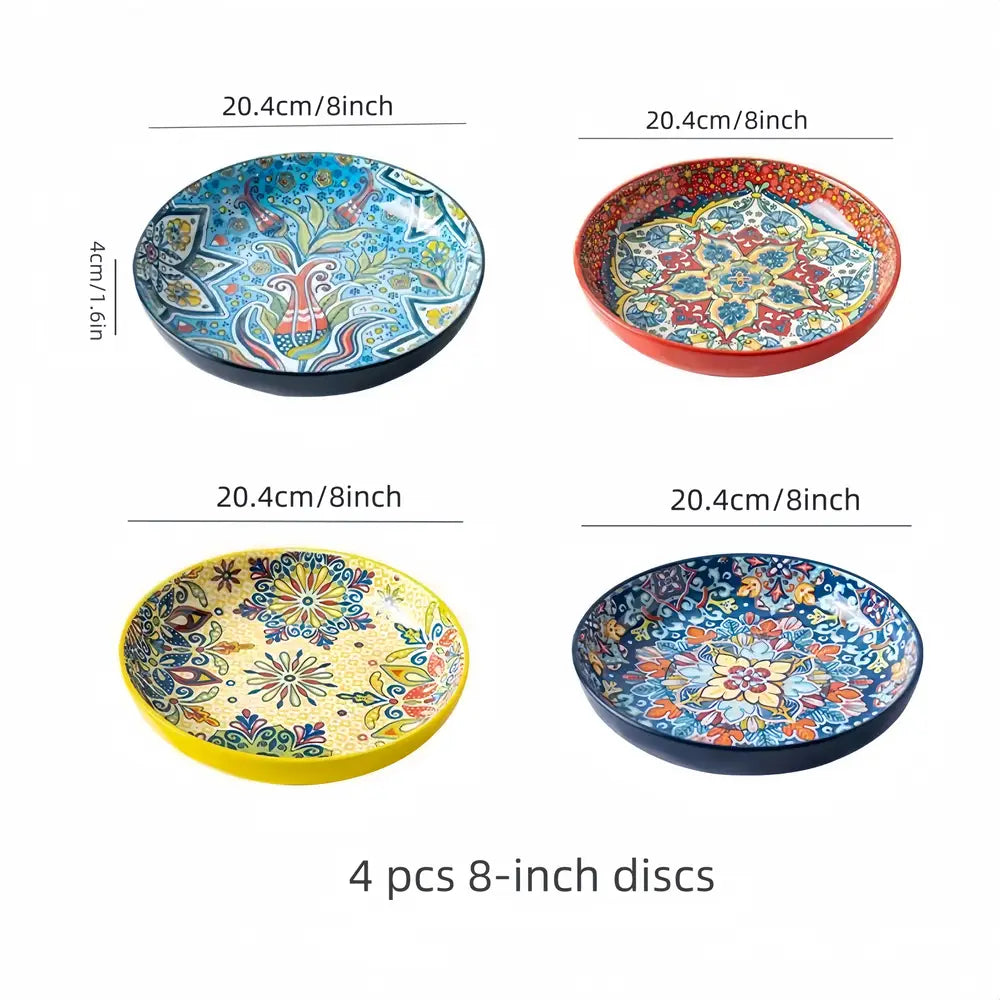 4 stuks 8-inch keramische dinerborden in Boheemse stijl