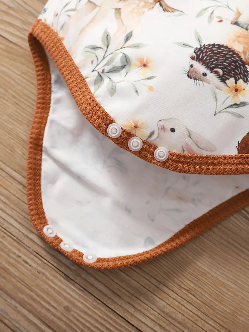 Ensemble grenouillère bébé aquarelle | Coffret cadeau body manches longues, bonnet et pantalon