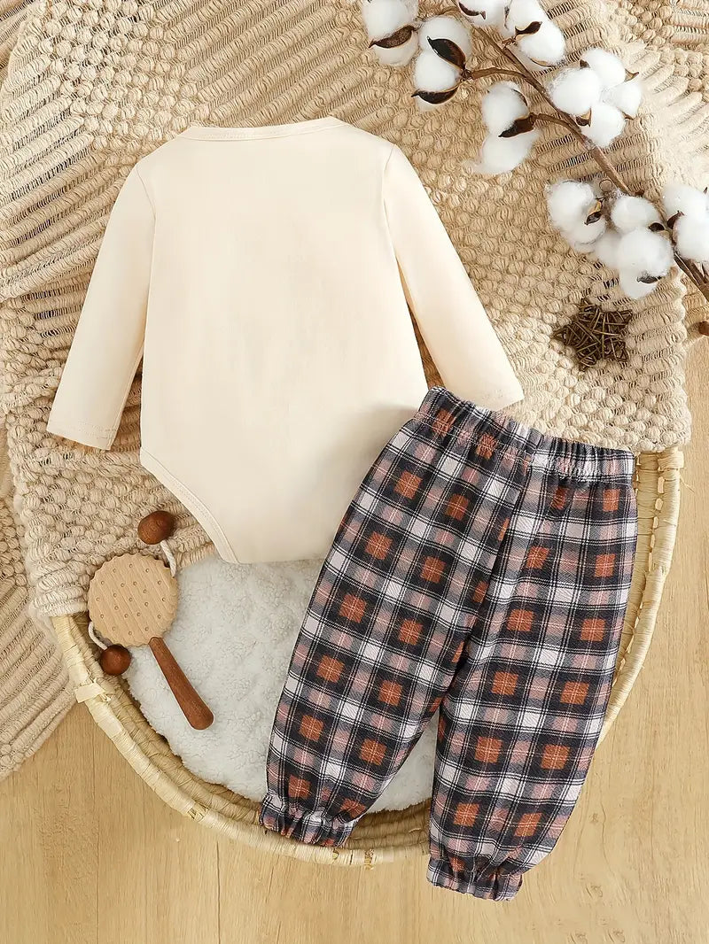 Baby Bodysuit & Pants Set with Bow Tie | Soft Cotton Blend Outfit with Stretch for Outdoor Wear