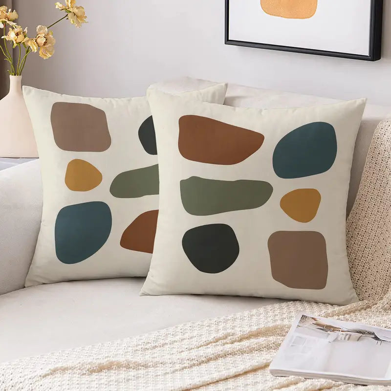 Geometric Pillow Covers 18x18 - Teal, Olive, Mustard - Modern Decor
