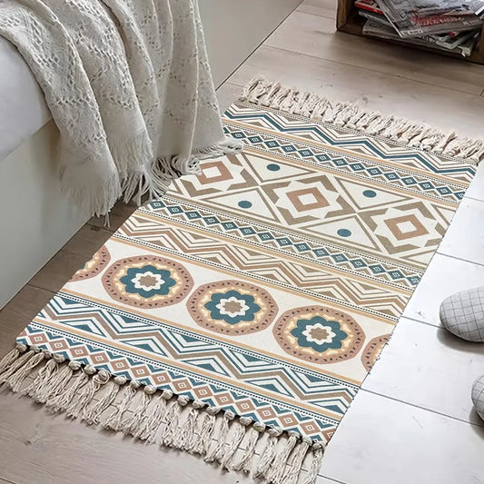 1pc Creative Multi-Color Ethnic Geometric Pattern Cotton Linen Decorative Mat