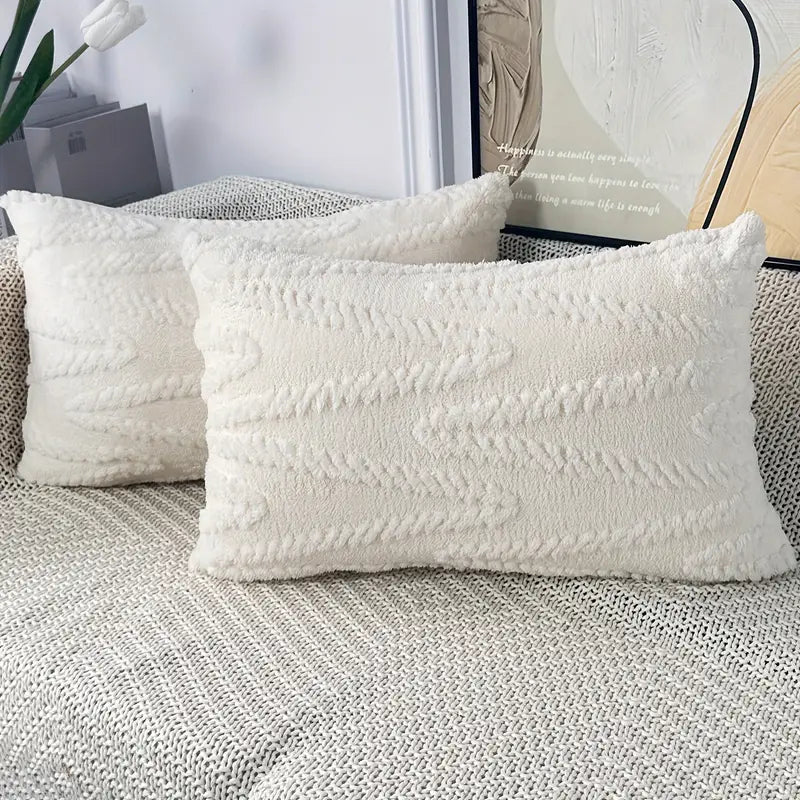 Lot de 2 housses de coussin en laine douce et moelleuse – Housses de coussin beiges pour canapé et lit