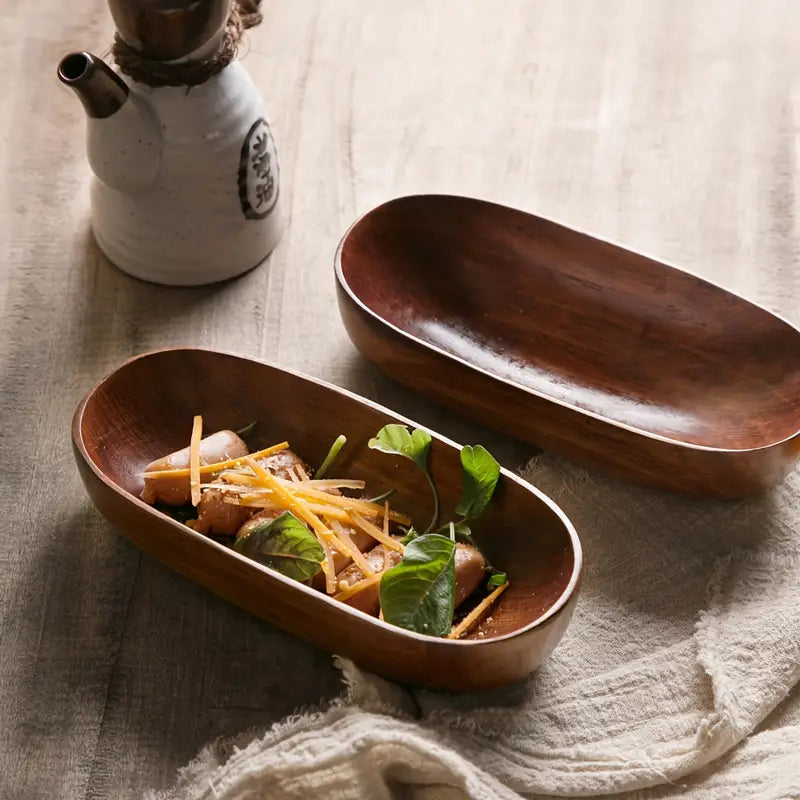2-Pack Handcrafted Wooden Salad Bowls, Oval Serving Dishes