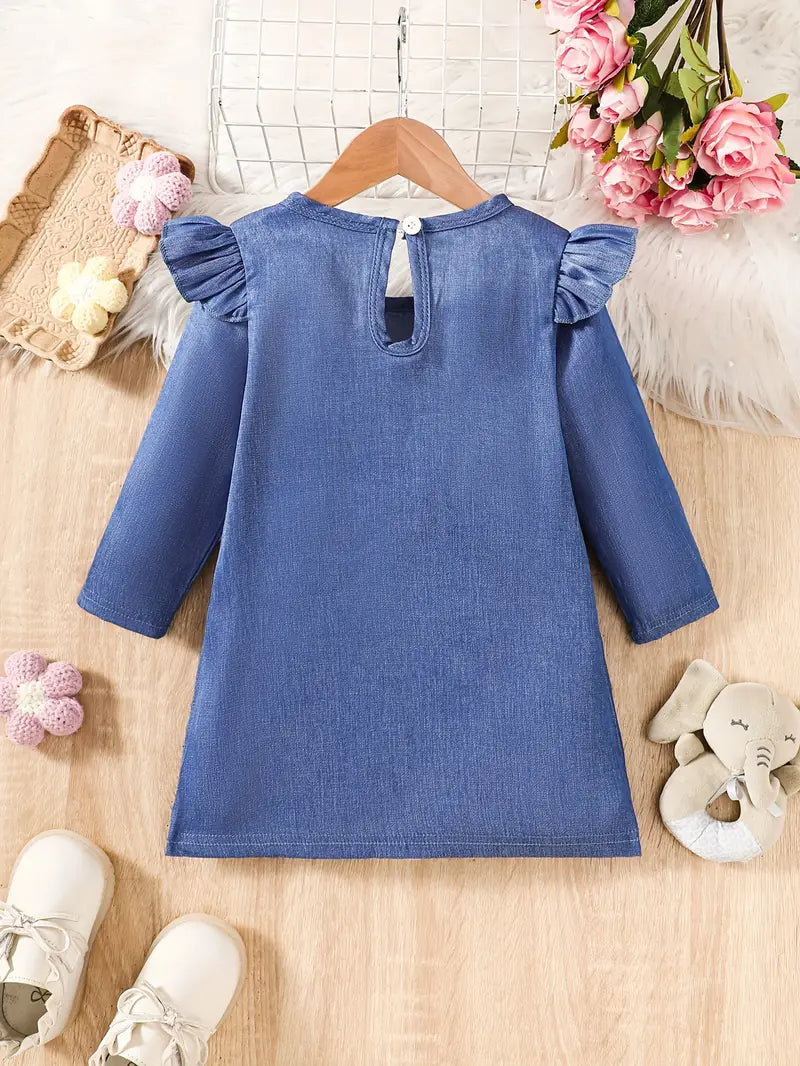 Cute Cartoon Baby Girl Dress | Ruffle Long Sleeve Casual Outfit for Spring & Autumn