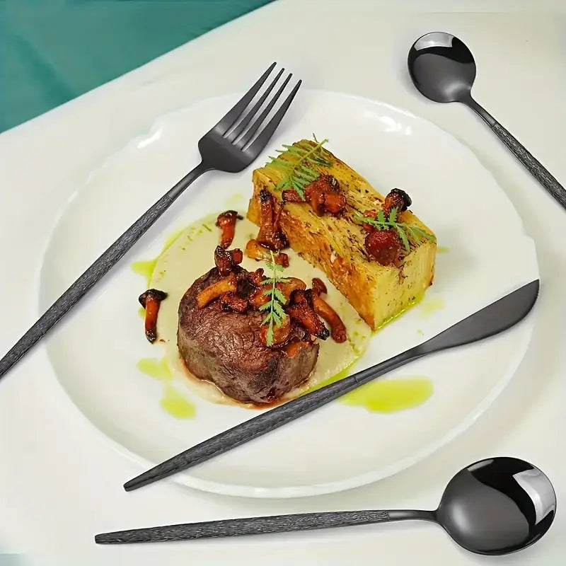 Ménagère portugaise 24 pièces : couteaux à steak, fourchettes, cuillères à café et à thé en acier inoxydable