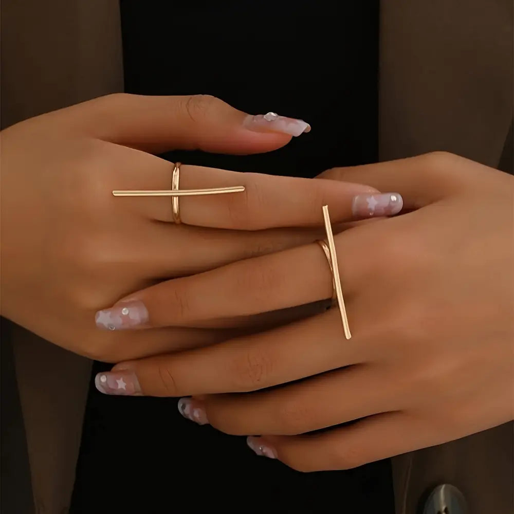 A Set Simple Geometric Cross Line Ring Set