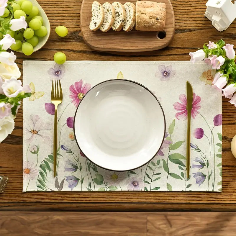 4PC Floral Butterfly Placemats – 30x45 cm Summer Dining Table Decor Set