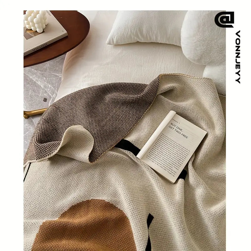 Cozy Nordic Knit Throw Blanket Striped Design, All-Season Use, Soft Acrylic Cover