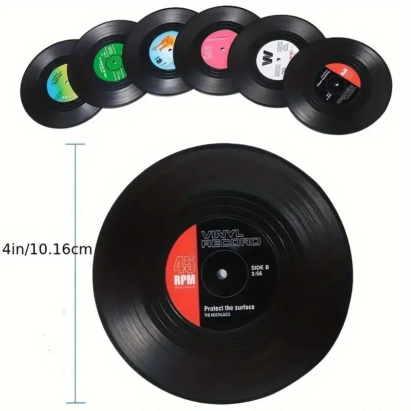 Lot de 6 sous-verres en vinyle rock américain rétro