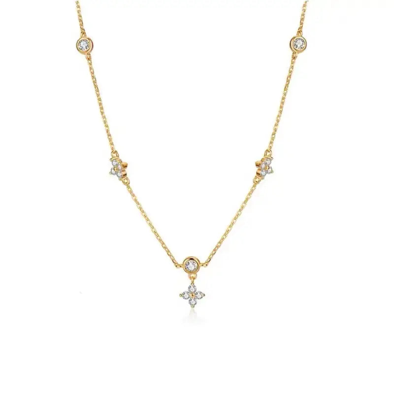 Four-leaf Clover & Round Shape Chain Necklace for Wome