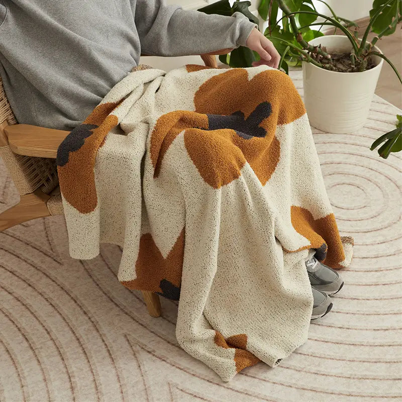 Floral Knit Throw Blanket - Soft Warm Polyester, Machine Washable