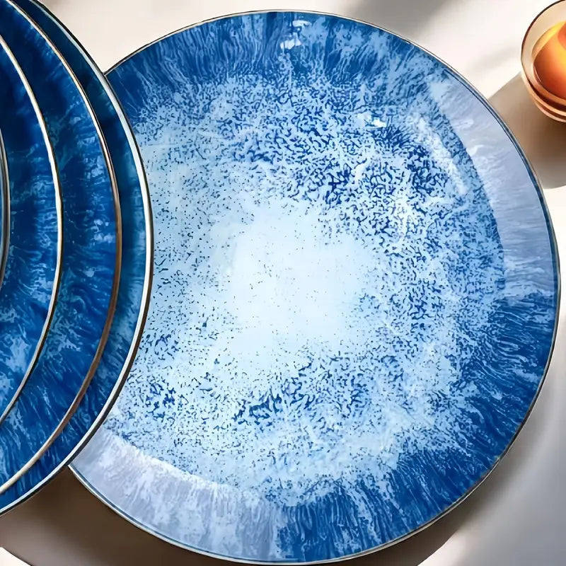 4PC Ocean Blue Ceramic Salad Plates – Gift-Boxed – Oven & Microwave Safe