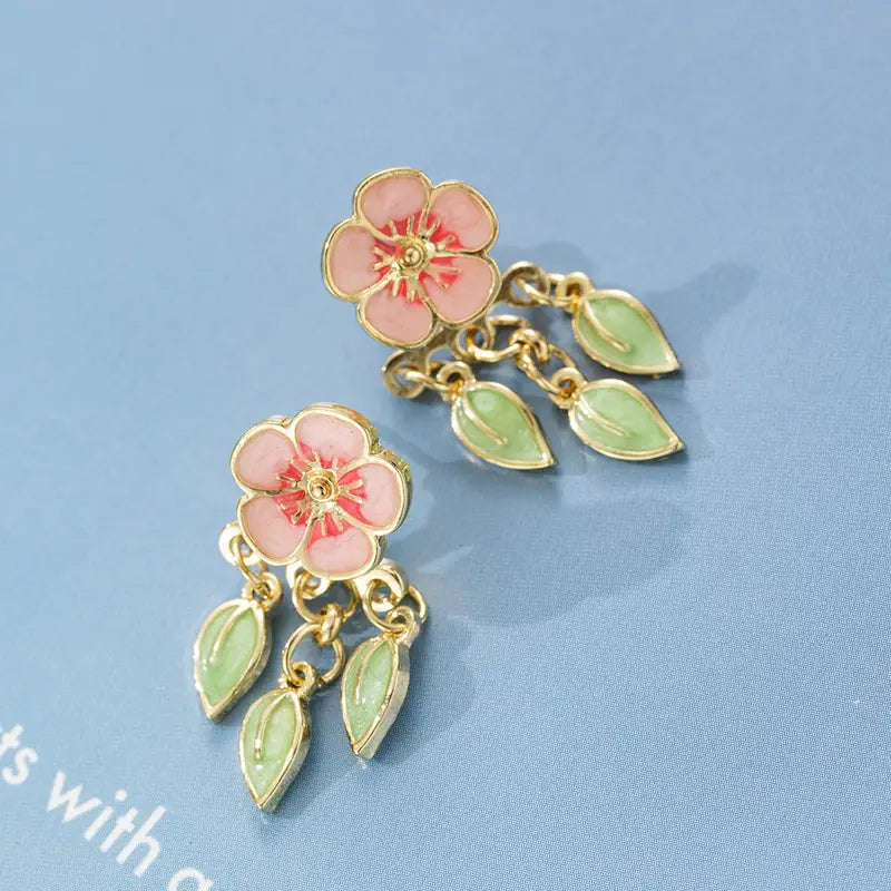 Peach Leaf Earrings - Boho Dangle Drop Earrings