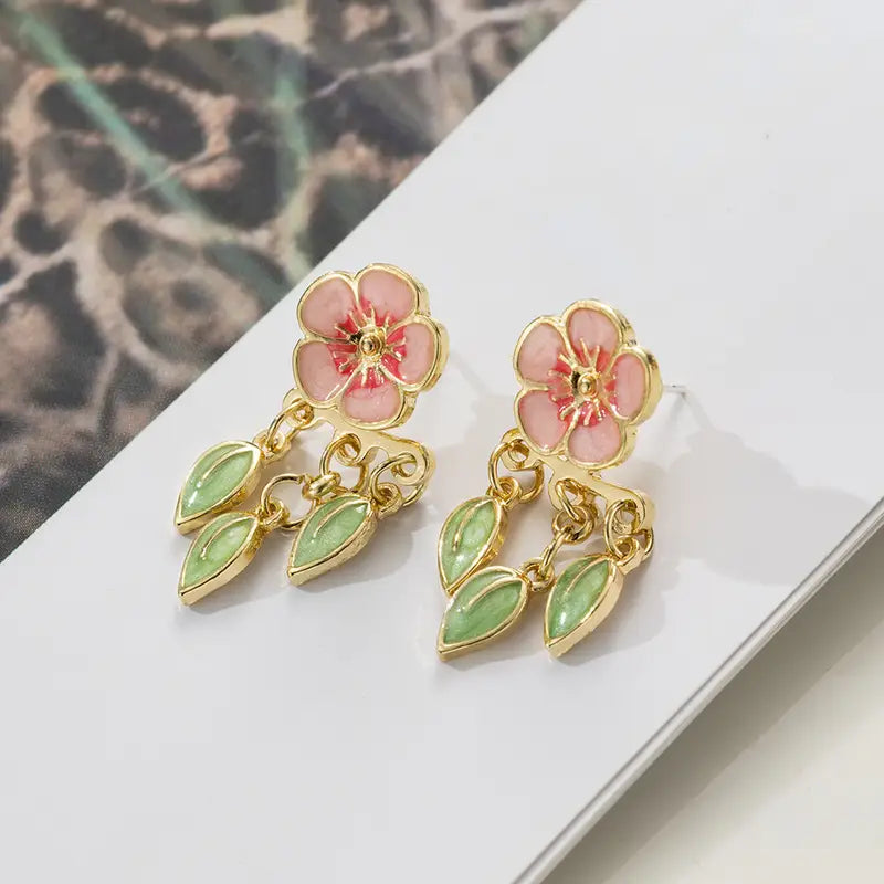 Peach Leaf Earrings - Boho Dangle Drop Earrings