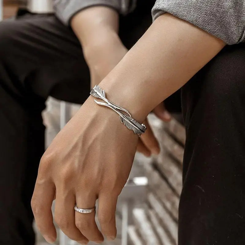 Adjustable Feather Cuff Bracelet - Bangle Jewelry