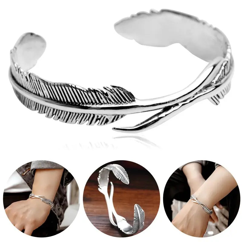 Adjustable Feather Cuff Bracelet - Bangle Jewelry