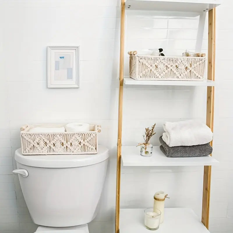 Boho Cotton Storage Basket - Handwoven Organizer Gift