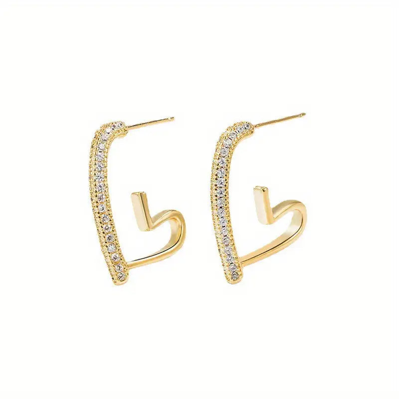 Irregular Hoop Earrings – 18K Gold Plated Alloy Rhinestone Inlaid Vintage Dating Jewelry