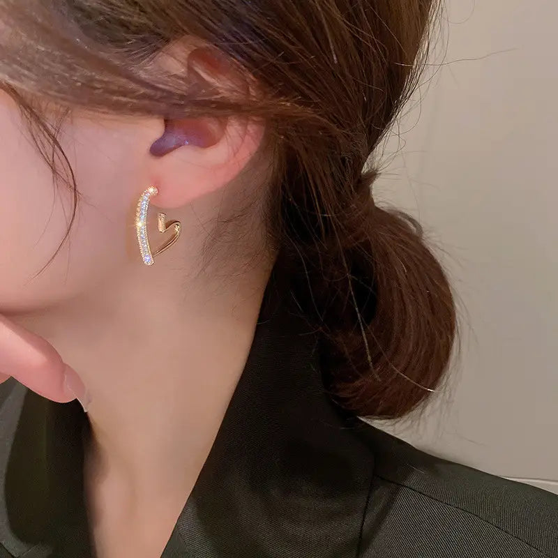 Irregular Hoop Earrings – 18K Gold Plated Alloy Rhinestone Inlaid Vintage Dating Jewelry