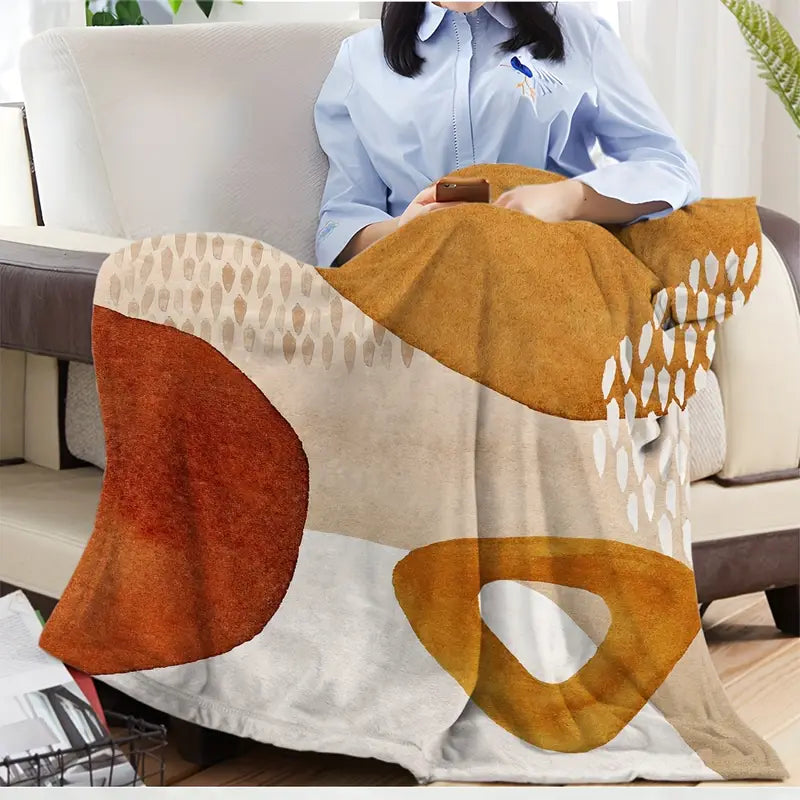 Terracotta Geometric Flannel Throw Blanket - Cozy Sofa Bed Camping