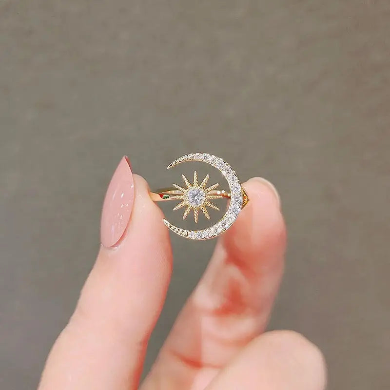 Adjustable Zircon Moon Sun Ring - Luxury Gift Jewelry