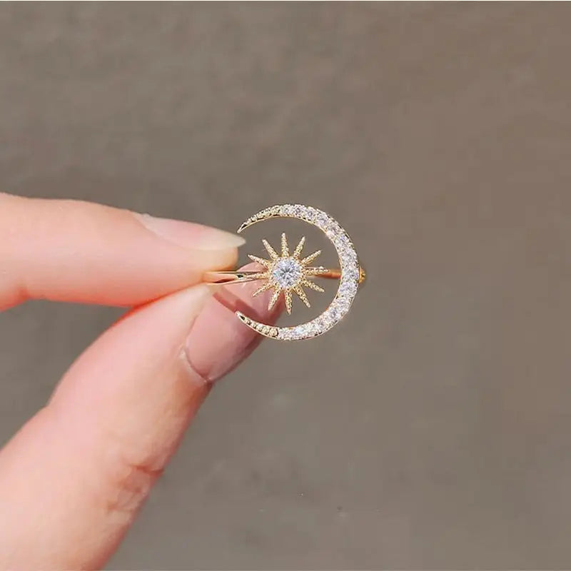 Adjustable Zircon Moon Sun Ring - Luxury Gift Jewelry